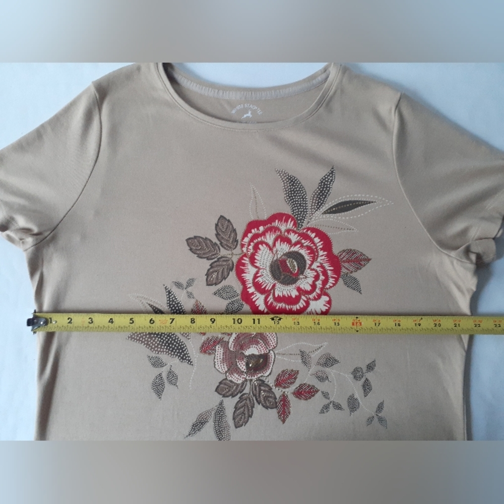 White stag women's beige floral print short sleeve top size XL (16-18) - Picture 7 of 9